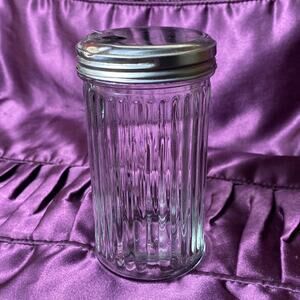 Vintage Anchor Hocking Sugar Dry Goods Clear Ribbed Metal Top flip opening pour